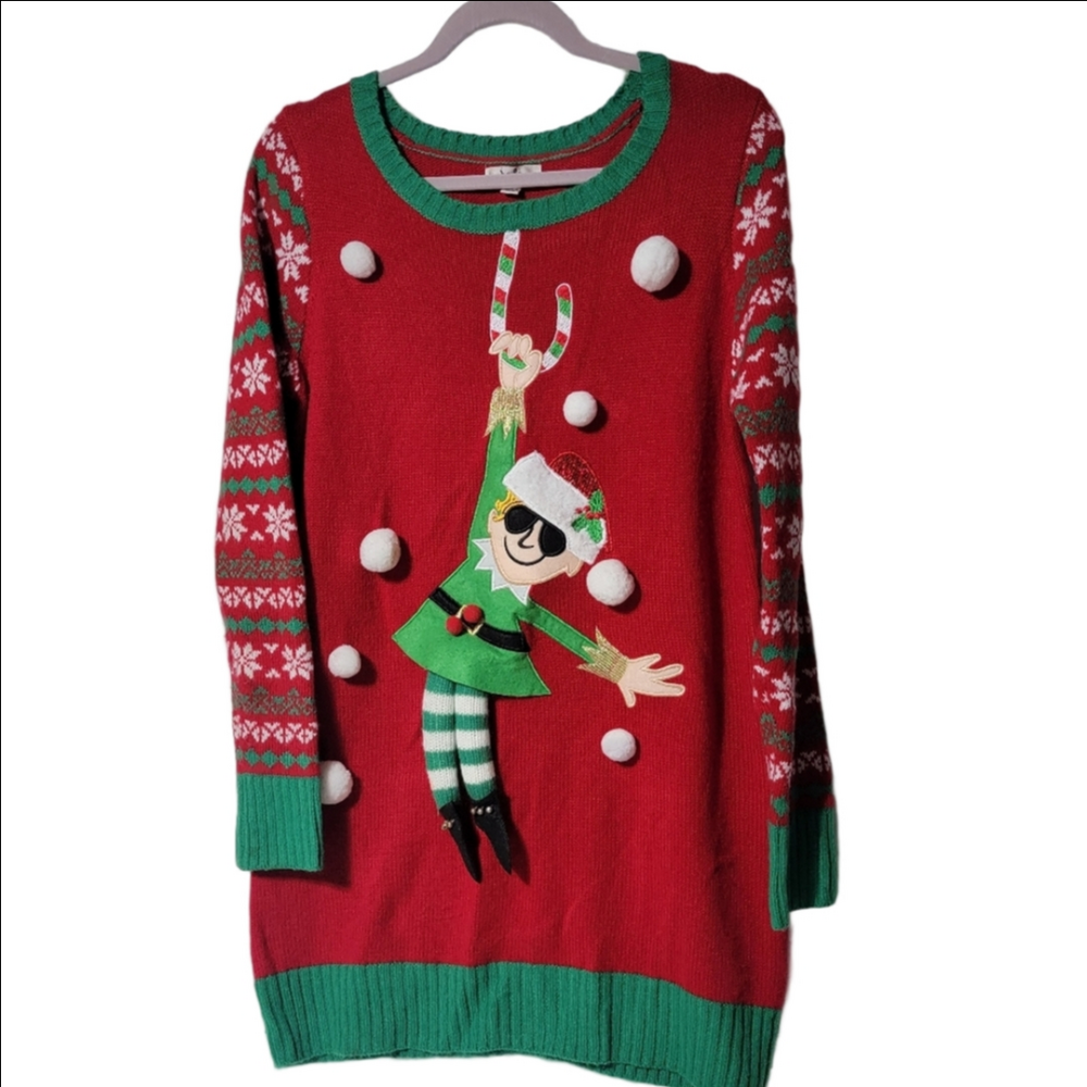 ELFIE CHRISTMAS SWEATER OR DRESS, Festive Holiday "Ugly" Size Medium